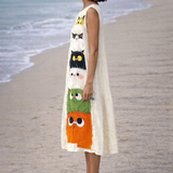 Moda Lusitana - Vestido Midi Confortável com Estampa de Gatos