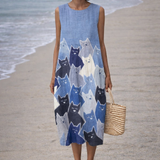 Moda Lusitana - Vestido Midi com Patchwork de Gatos