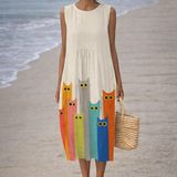 Moda Lusitana - Vestido Midi com Estampa de Gatos