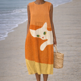Moda Lusitana - Vestido Midi Estampado de Gatos
