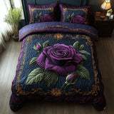 Conjunto de Roupa de Cama Acolchoada de 3 Peças Rosa Roxa