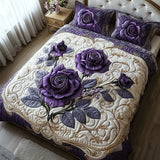 Conjunto de Roupa de Cama Acolchoada de 3 Peças Rosa Roxa