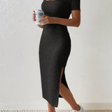 Stefanie® | Vestido de malha com decote quadrado