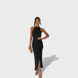 Vestido comprido com pregas