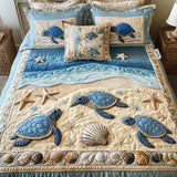 Conjunto de Roupa de Cama Acolchoada de 3 Peças Ondas do Oceano