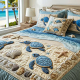 Conjunto de Roupa de Cama Acolchoada de 3 Peças Ondas do Oceano