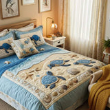 Conjunto de Roupa de Cama Acolchoada de 3 Peças Ondas do Oceano