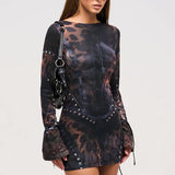 Chiara – Mini vestido em rede com estampa de leopardo