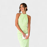 Vestido comprido com pregas