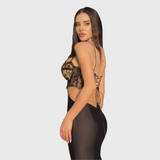 Vestido de noite sereia com recorte em renda