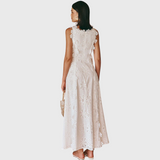 Aribela - Vestido longo com bordas bordadas florais