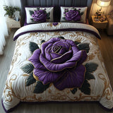 Conjunto de Roupa de Cama Acolchoada de 3 Peças Rosa Roxa