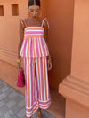 Conjunto de calças e camisola às riscas Rosa