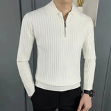 Camisola elegante com padrão às riscas e fecho de correr