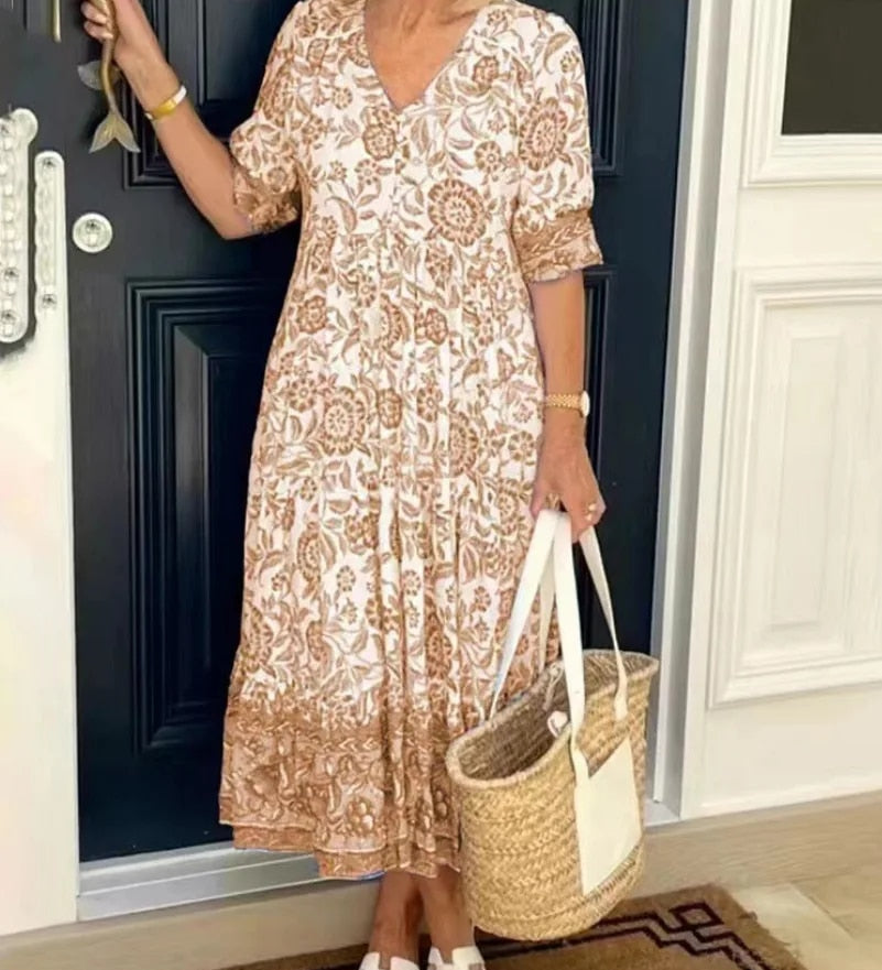 ARIA - Vestido floral elegante com decote em V