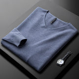 Camisola elegante de caxemira com decote em V