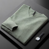 Camisola elegante de caxemira com decote em V