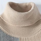 Elegante camisola de gola alta com patchwork