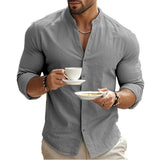 Camisa casual de verão em algodão e linho