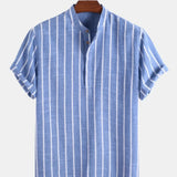 Camisa elegante de manga curta às riscas