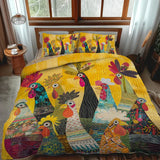 Conjunto de Roupa de Cama Acolchoada de 3 Peças Galos do Amanhecer