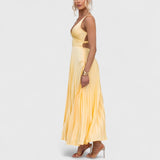 Énora | Vestido amarelo plissado com decote em V