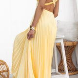 Aby |  Vestido longo amarelo plissado com decote em V