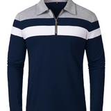 Camisola elegante com fecho de correr às riscas