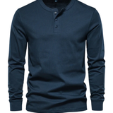 Camisa Henley elegante de manga comprida em algodão