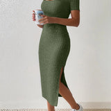 Stefanie® | Vestido de malha com decote quadrado