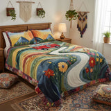 Conjunto de Roupa de Cama Acolchoada de 3 Peças Viagem Vintage