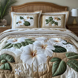 Conjunto de Roupa de Cama Acolchoada de 3 Peças Hibisco Branco