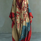 Zaki - Vestido Maxi com Impressão de Flor de Ameixa Vermelha Japonesa