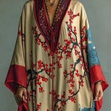 Zaki - Vestido Maxi com Impressão de Flor de Ameixa Vermelha Japonesa