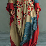 Zaki - Vestido Maxi com Impressão de Flor de Ameixa Vermelha Japonesa