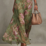 Moda Lusitana - Vestido comprido verde florido em chiffon