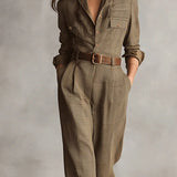 Zoë | Macacão utilitário xadrez com textura tweed refinada