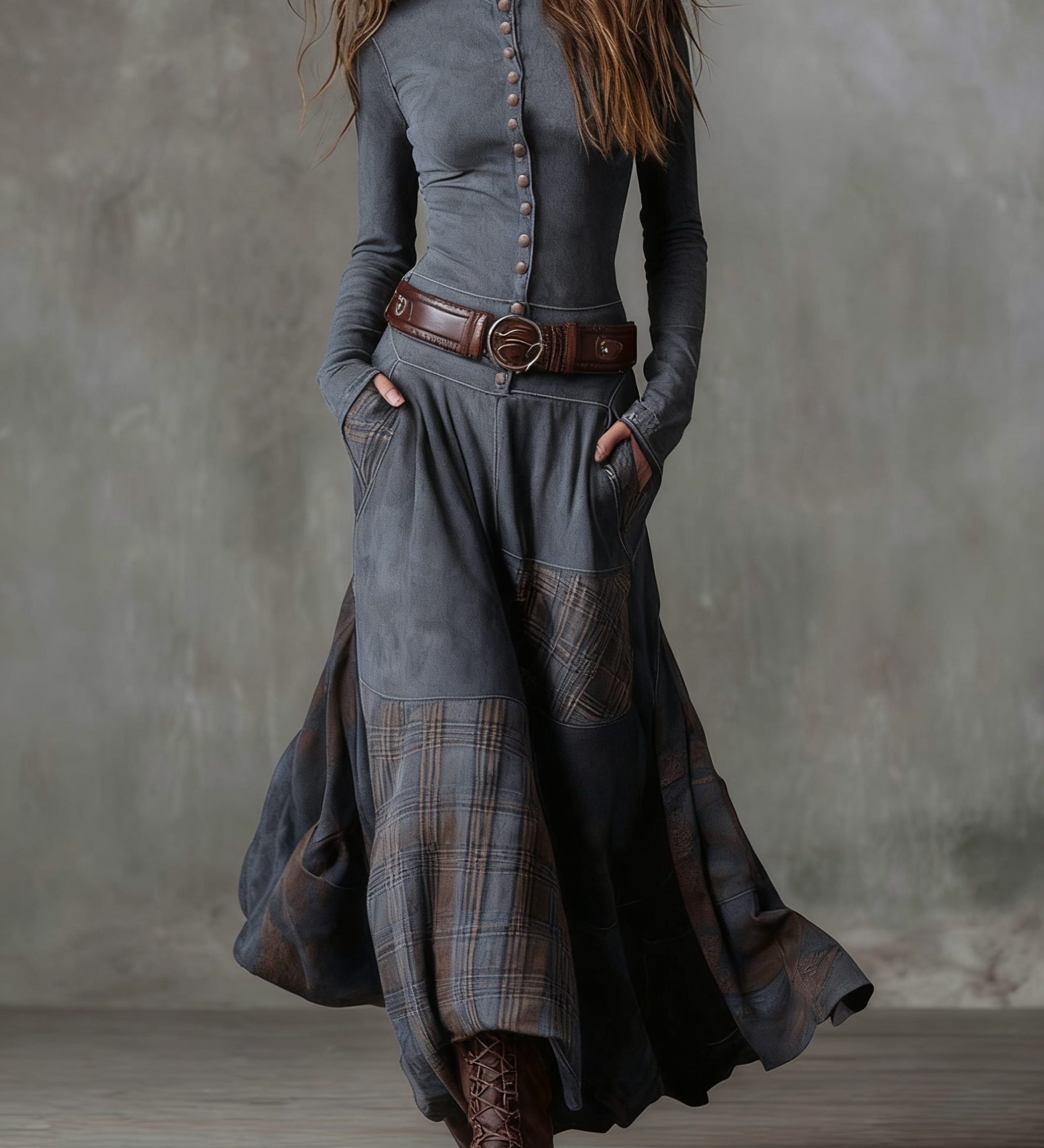 Azucena - Vestido maxi de camurça com cinto