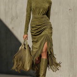 Oliva - Vestido Verde Sofisticado com Silhueta Cruzada Impecável