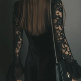 Lunori™ | Vestido mini em veludo e renda Luna