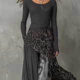 Nkem - Vestido Longo às Riscas com Estampa Leopardada