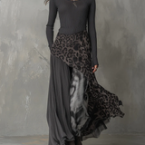 Nkem - Vestido Longo às Riscas com Estampa Leopardada
