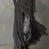 Nkem - Vestido Longo às Riscas com Estampa Leopardada