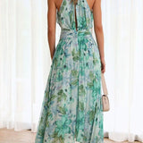 Angel™ | Vestido longo plissado com alças florais