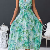Angel™ | Vestido longo plissado com alças florais