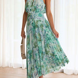 Angel™ | Vestido longo plissado com alças florais
