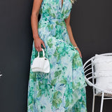 Angel™ | Vestido longo plissado com alças florais