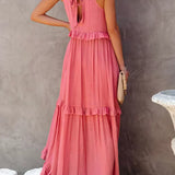 Sarah | Vestido longo com babados e alças finas