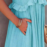 Sarah | Vestido longo com babados e alças finas