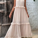 Sarah | Vestido longo com babados e alças finas